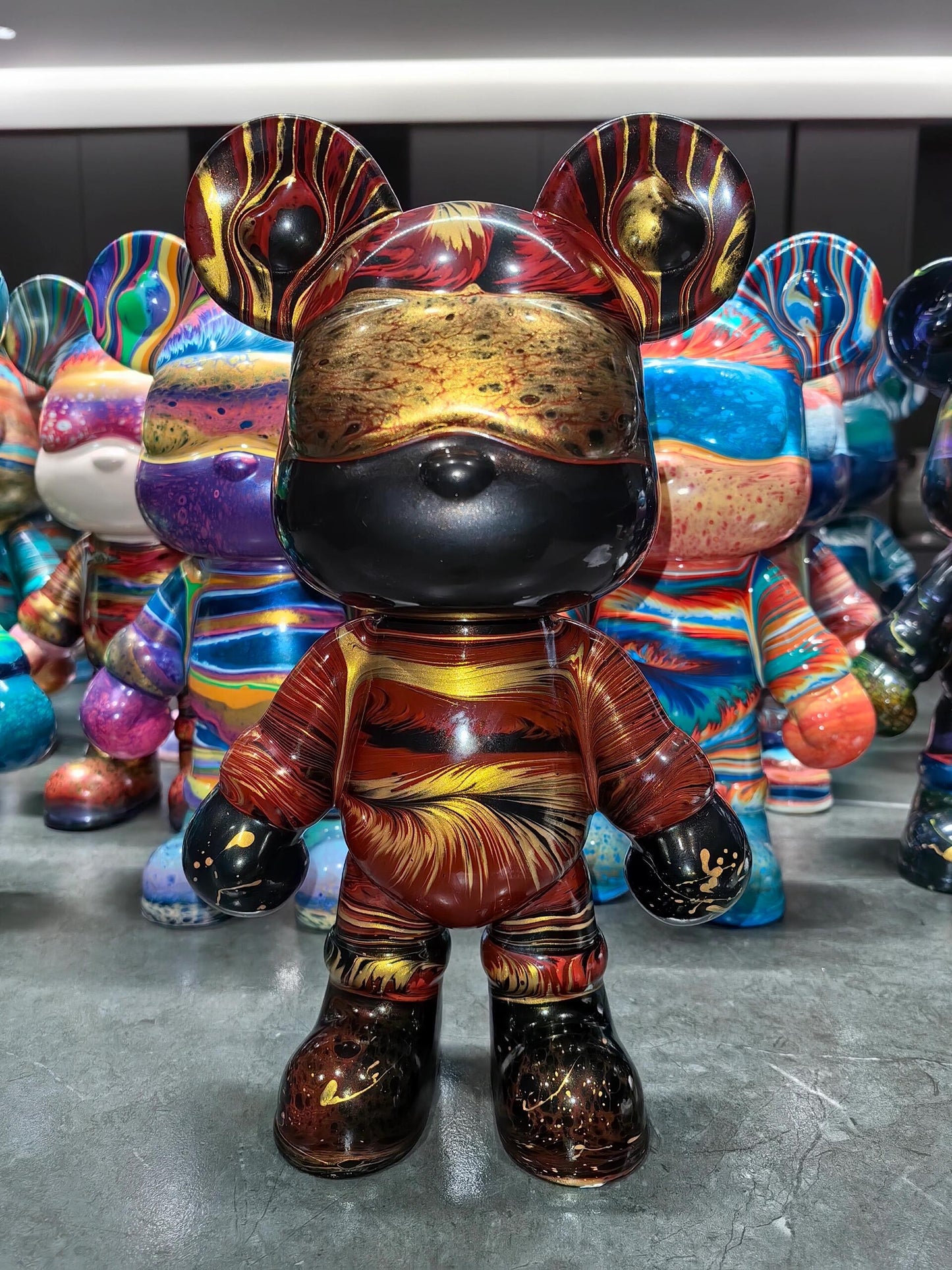 「Nebula Rhapsody」Fluid Art Bear Figurine: Hold a Cosmic Swirl in Your Space