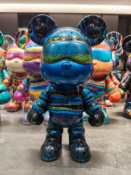 「Deep-Sea Vortex」Fluid Art Bear Figurine: Trap the Ocean’s Aurora in Your Space