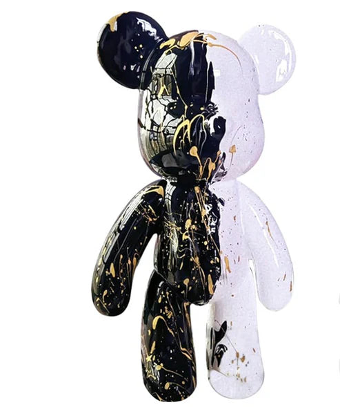 「Black & White Gilded」Dual Bear Art Sculpture: Where Edgy meets Minimalist